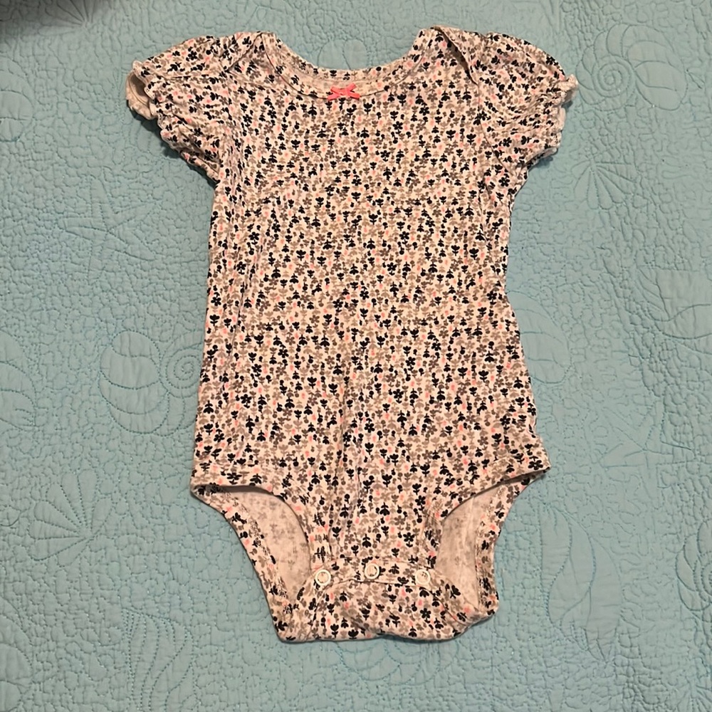 Child of mine by Carter’s girls onesie 18M white with black gray and pink flower